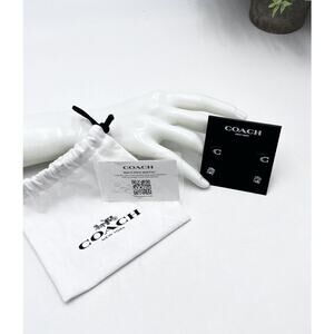 COACH 2 Pair Set Signature Logo C and Crystal‎ Stud Earring Set New With Pouch